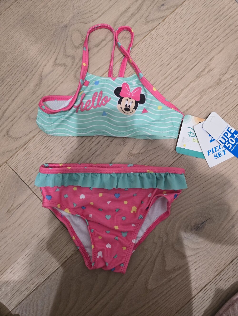 New Disney Pink & Aqua Minnie Mouse Girls Two-Piece Swim Bikini